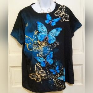 🛍️ BUNDLE ONLY 🛍️Butterfly Print Black and Blue Women's Top